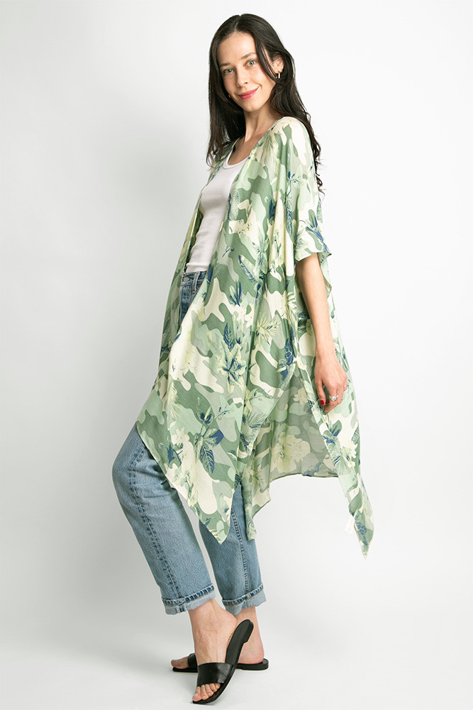 Women's Floral Print Kimono in Green