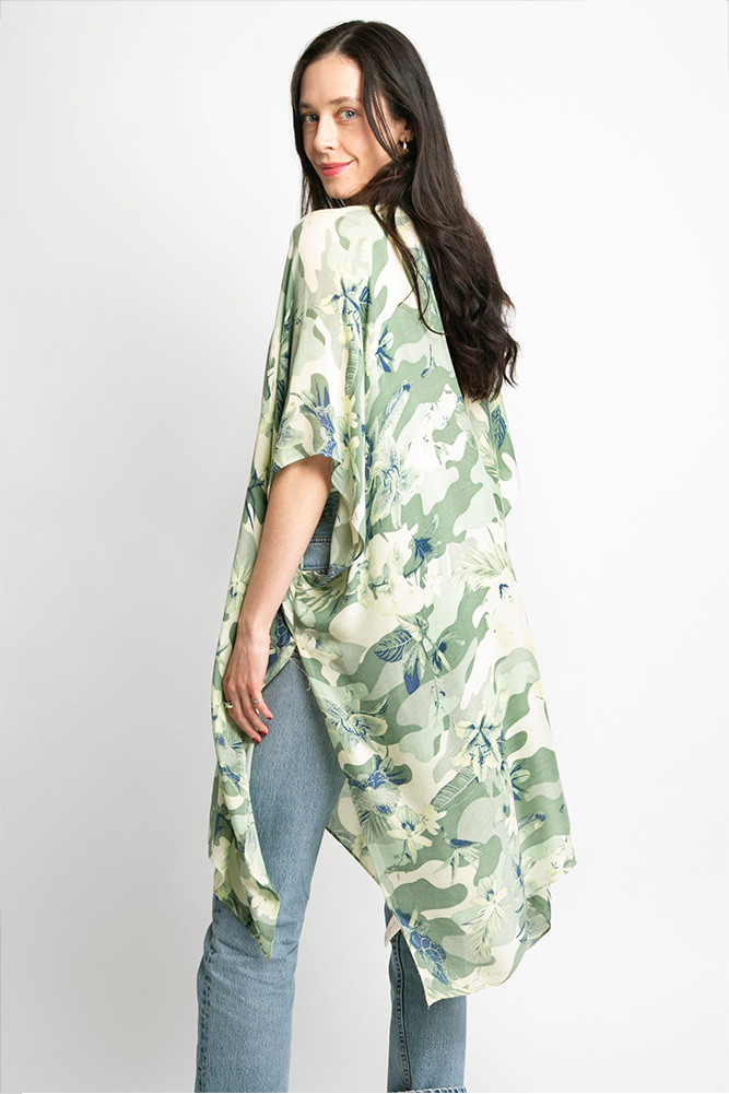 Women's Floral Print Kimono in Green