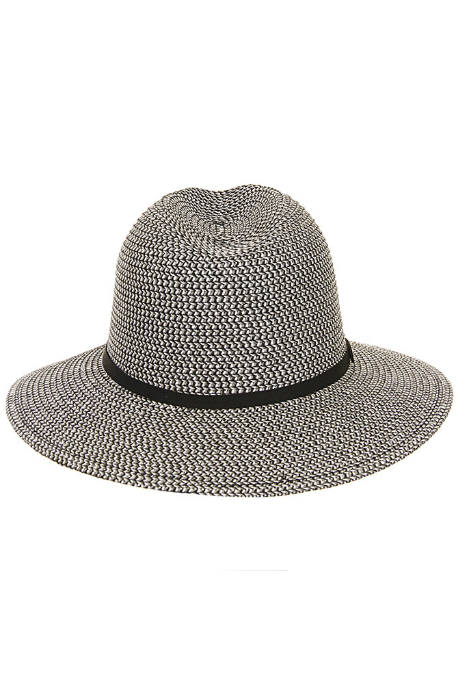 Women's Suede Band Trim Panama Sun Hat in Black