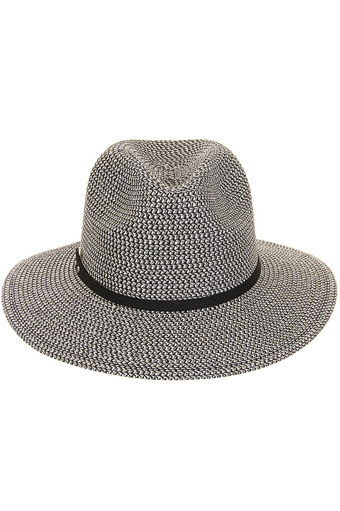 Women's Suede Band Trim Panama Sun Hat in Black