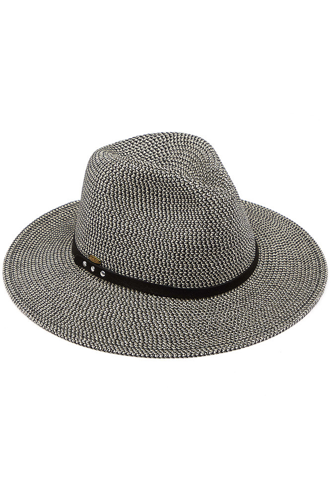 Women's Suede Band Trim Panama Sun Hat in Black