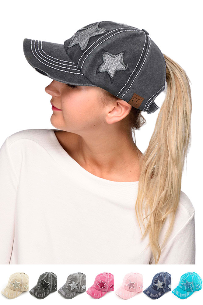 Women's Glitter Star Baseball Ponytail Cap by BURACQ
