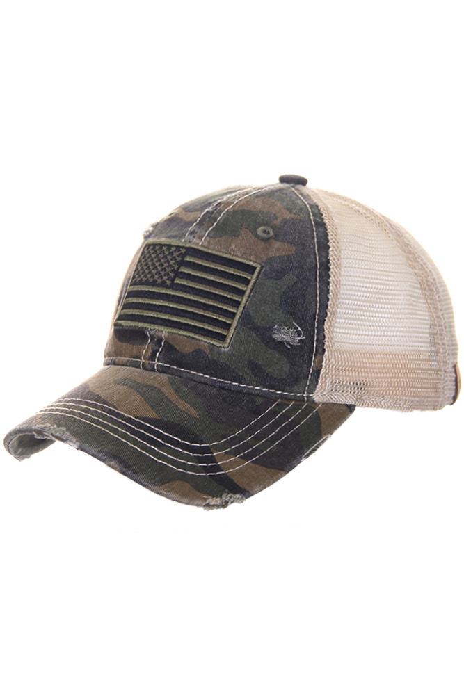 Women's Camouflage Flag American Flag Baseball Ponytail Cap — cap photo 6