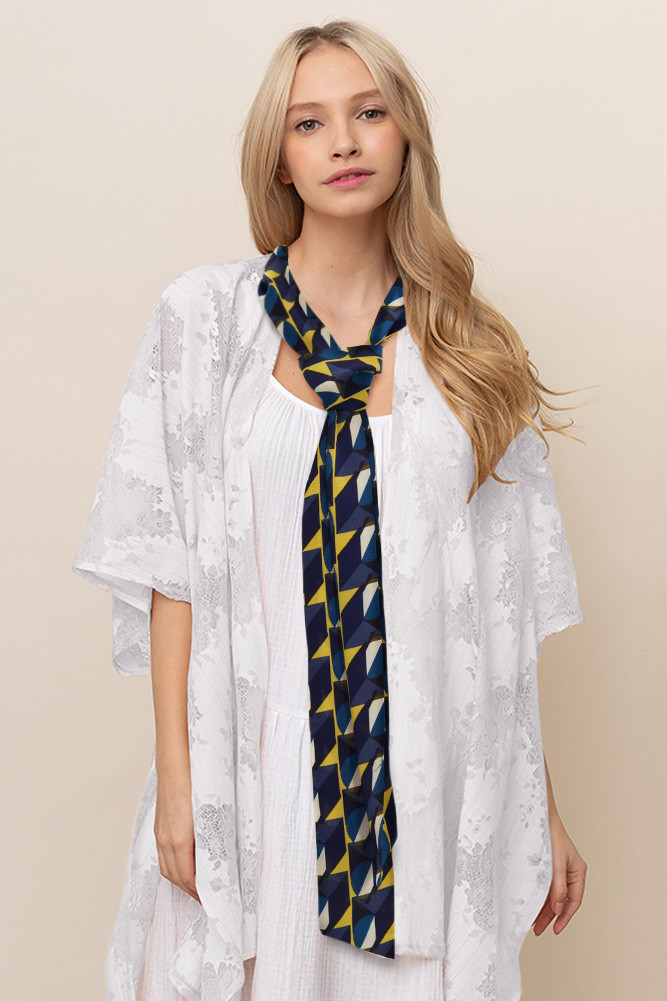 Women's Geometric Pattern Skinny Scarf in Gray by BURACQ