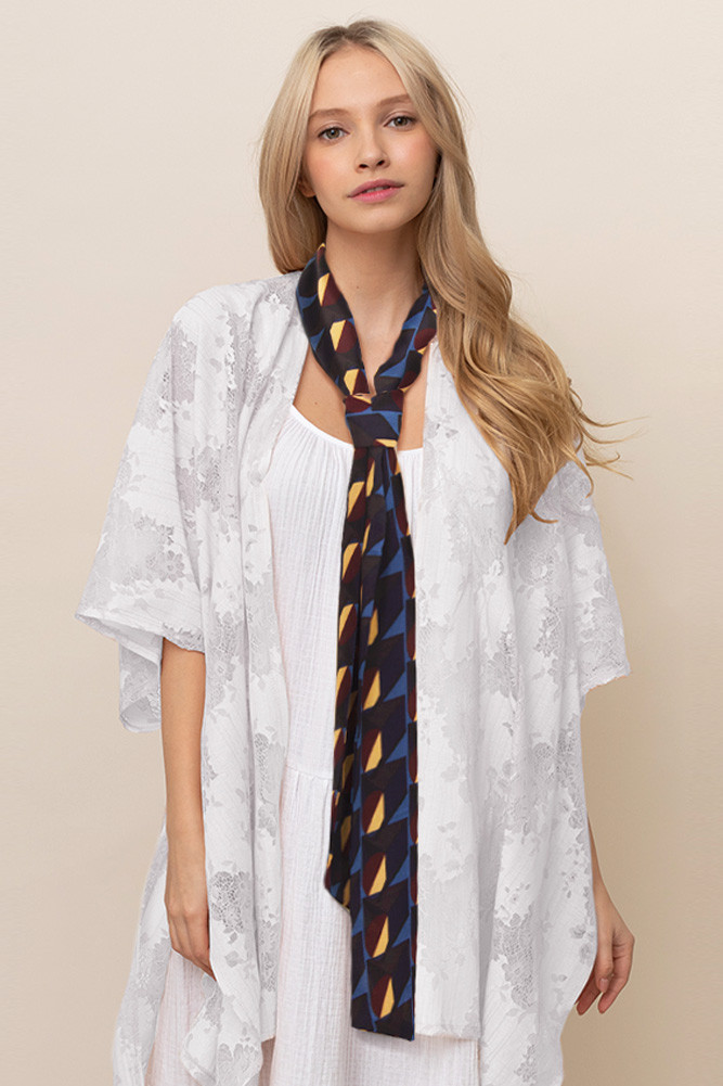 Women's Geometric Pattern Skinny Scarf in Navy by BURACQ