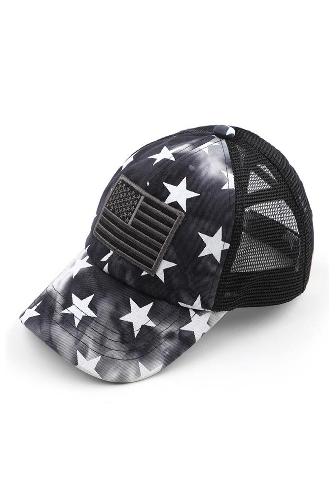 Women's Tie Dye Star American Flag Criss-Cross Ponytail Cap — cap photo 4