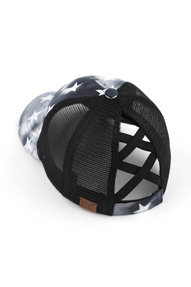 Women's Tie Dye Star American Flag Criss-Cross Ponytail Cap — cap photo 5