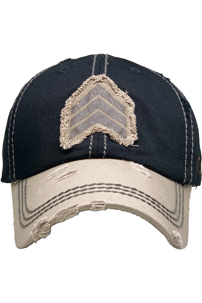 Women's Military Rank Vintage Baseball Cap in Black