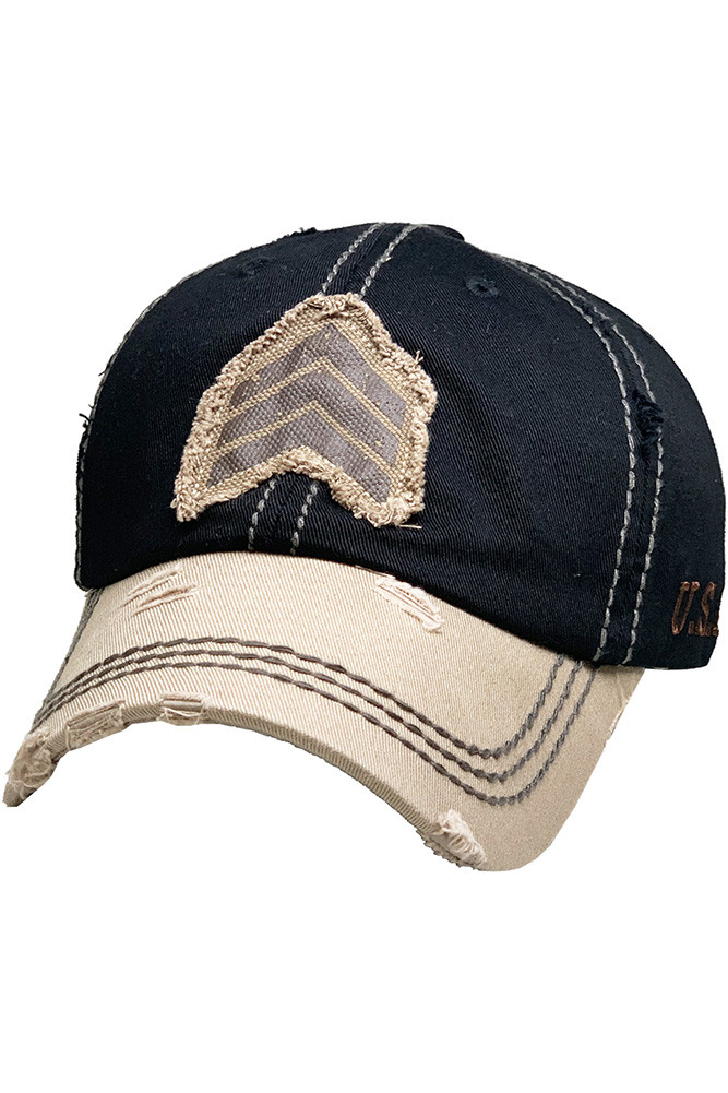 Women's Military Rank Vintage Baseball Cap in Black
