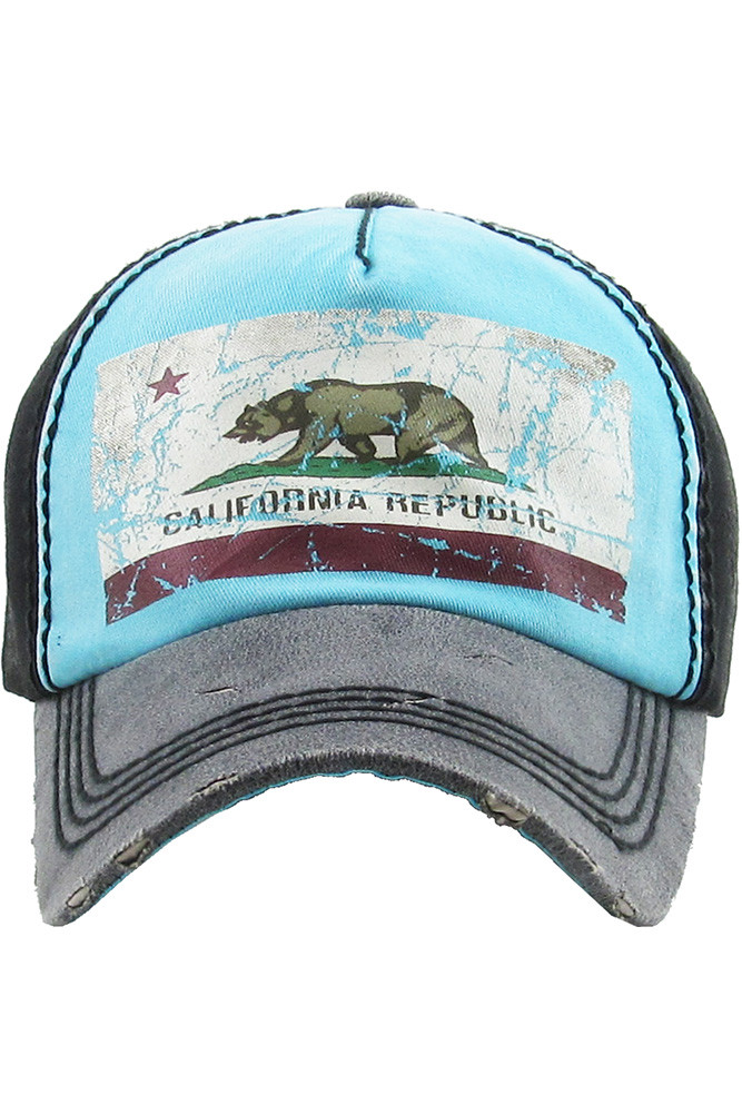 Women's California Republic Vintage Baseball Cap in Aqua-black