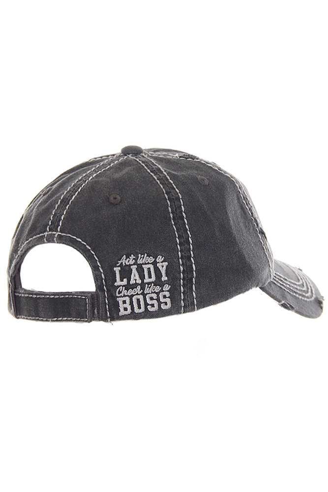 Lady Boss Washed Vintage Baseball Cap in Black