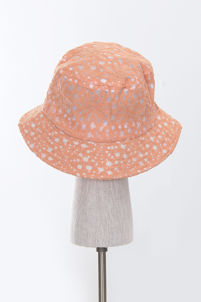 Women's Floral Lace Bucket Hat in Peach