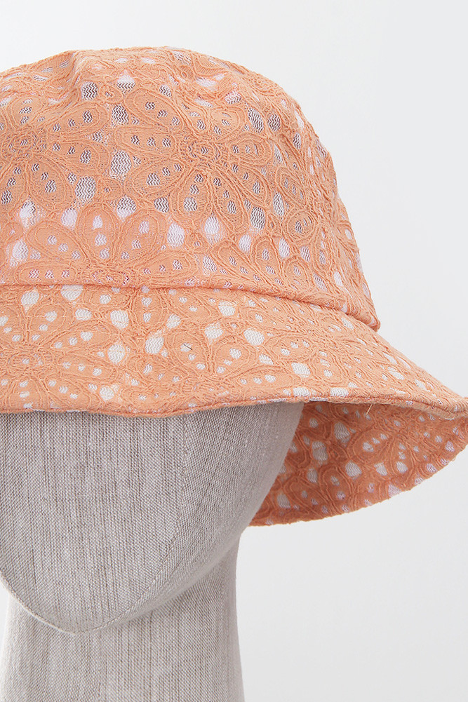 Women's Floral Lace Bucket Hat in Peach