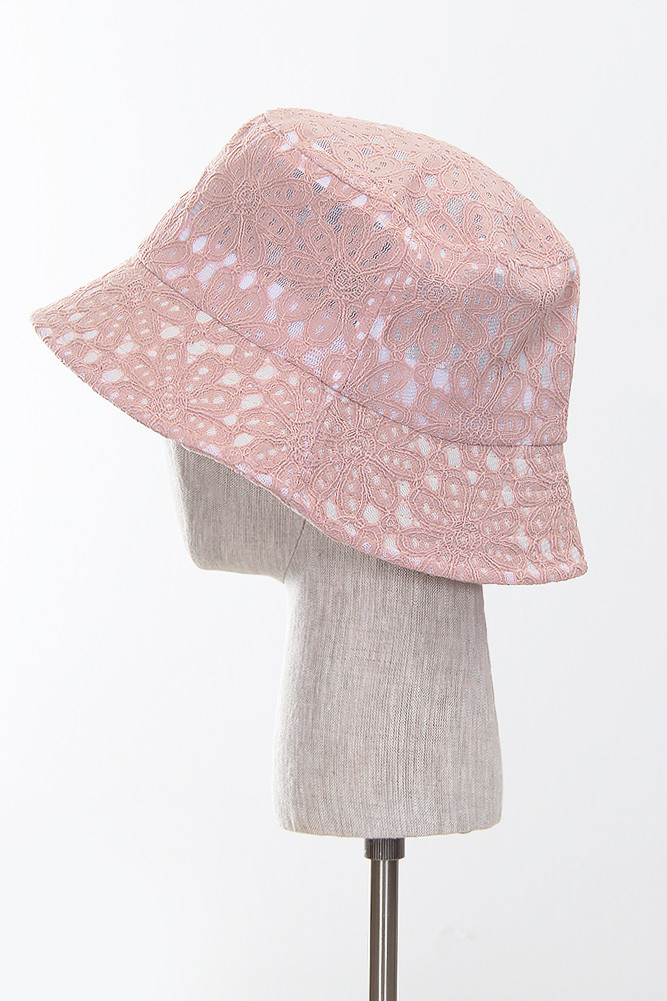 Women's Floral Lace Bucket Hat in Pink