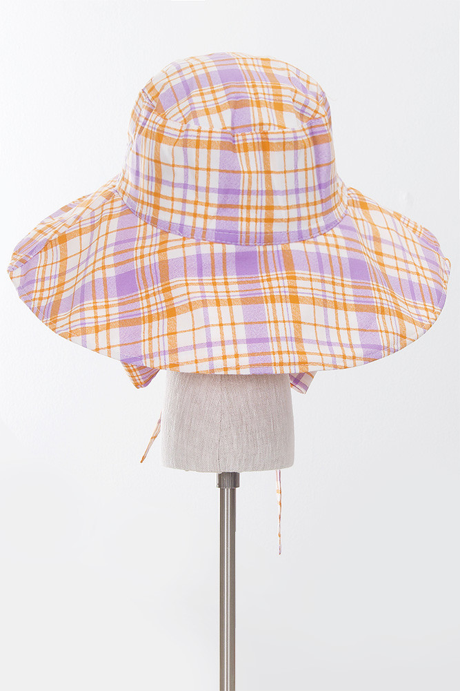 Women's Plaid Chin Tie Bucket Hat in Lavender