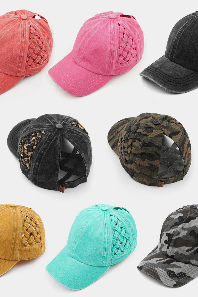 Women's Weavon Basket Criss-Cross Ponytail Cap by BURACQ