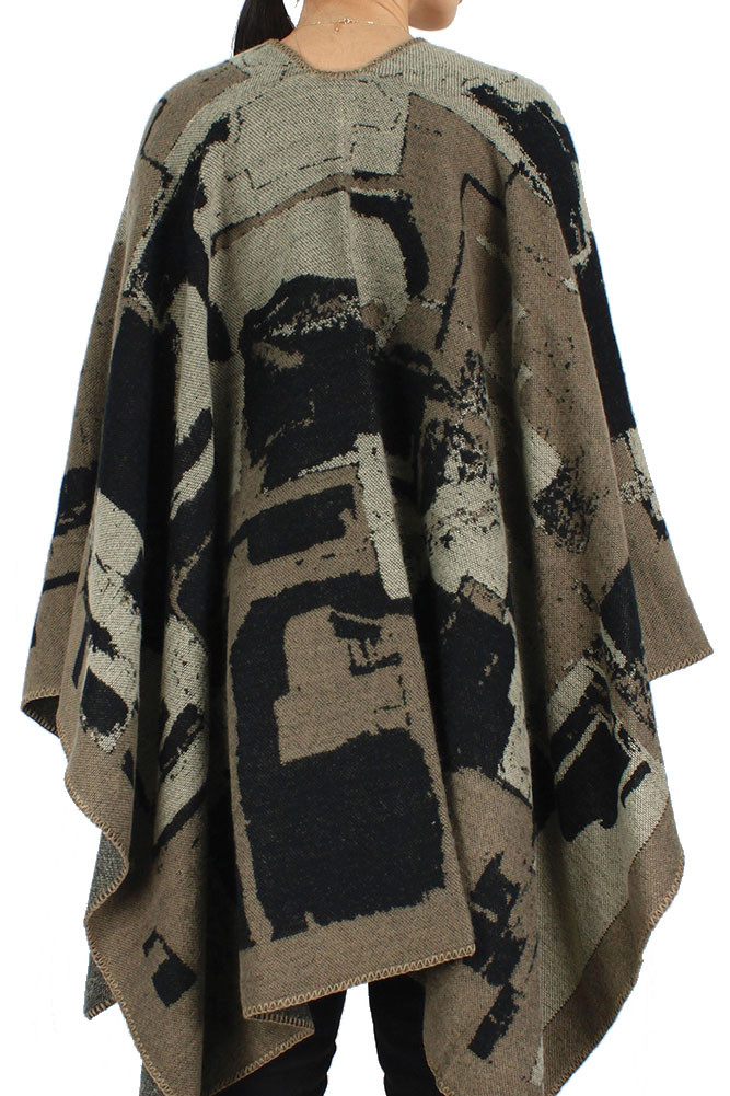 Women's Abstract Print Cape in Taupe