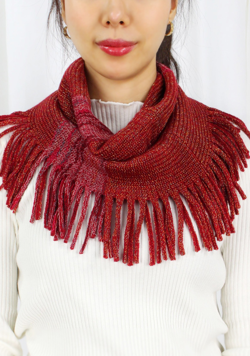 Women's Multicolor Knit Tube Scarf in Burgundy by BURACQ