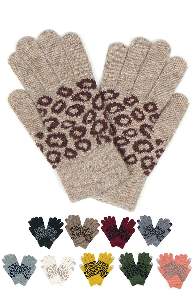 Women's Leopard Knit Smart Touch Gloves by BURACQ