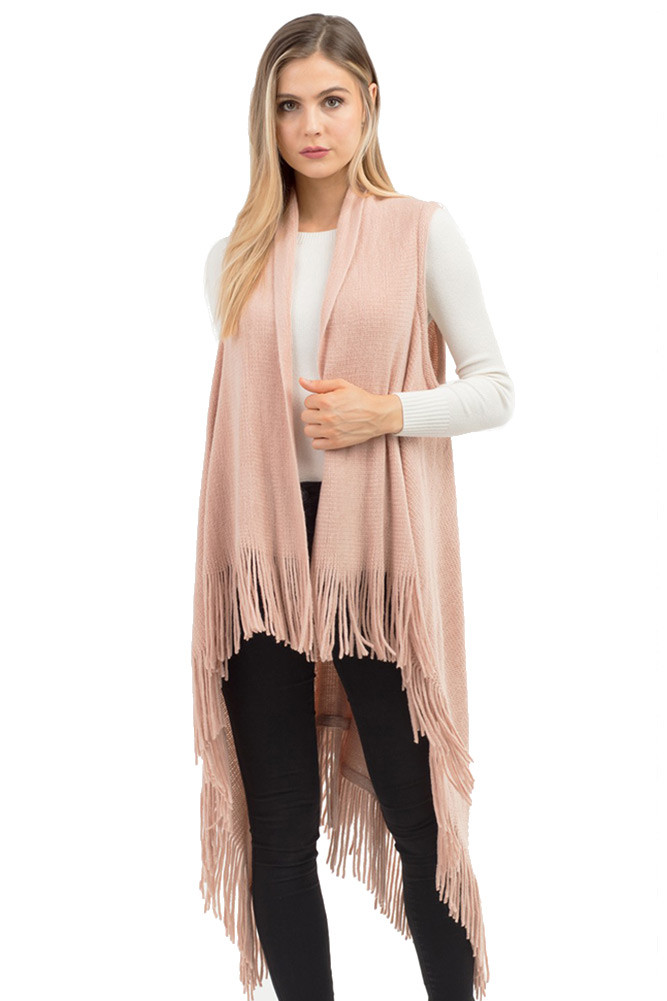 Women's Solid Fringe Knit Vest in Blushpink by BURACQ