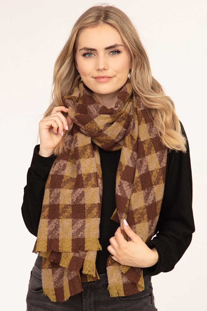 Women's Houndstooth Oblong Scarf in Olive Brown by BURACQ