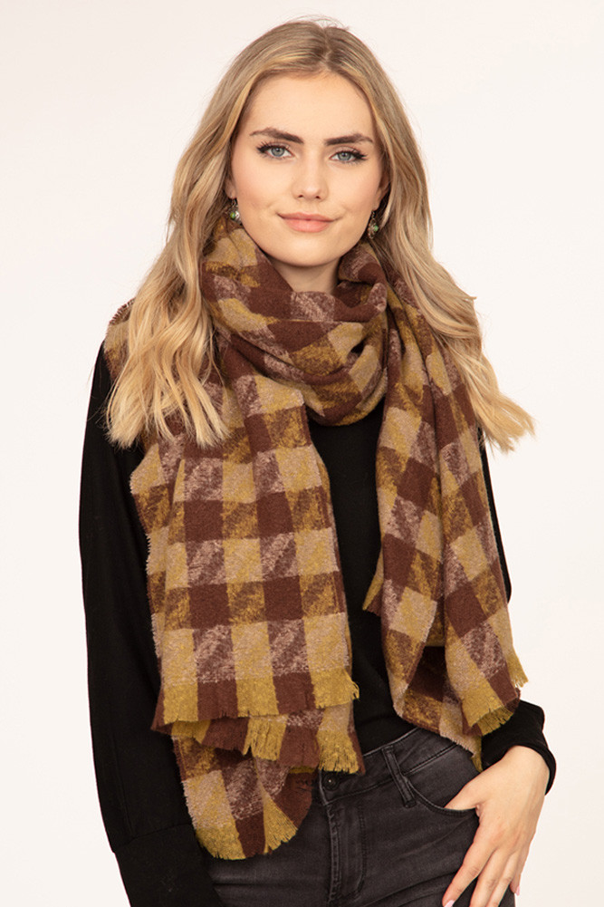 Women's Houndstooth Oblong Scarf in Olive Brown