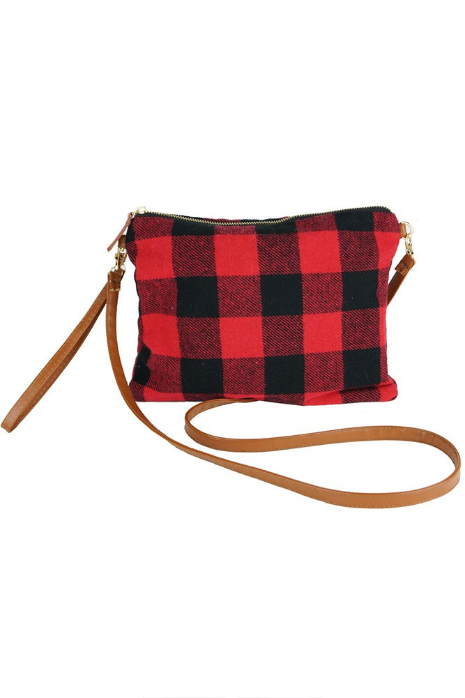 Women's Buffalo Check Crossbody Clutch Bag in Red