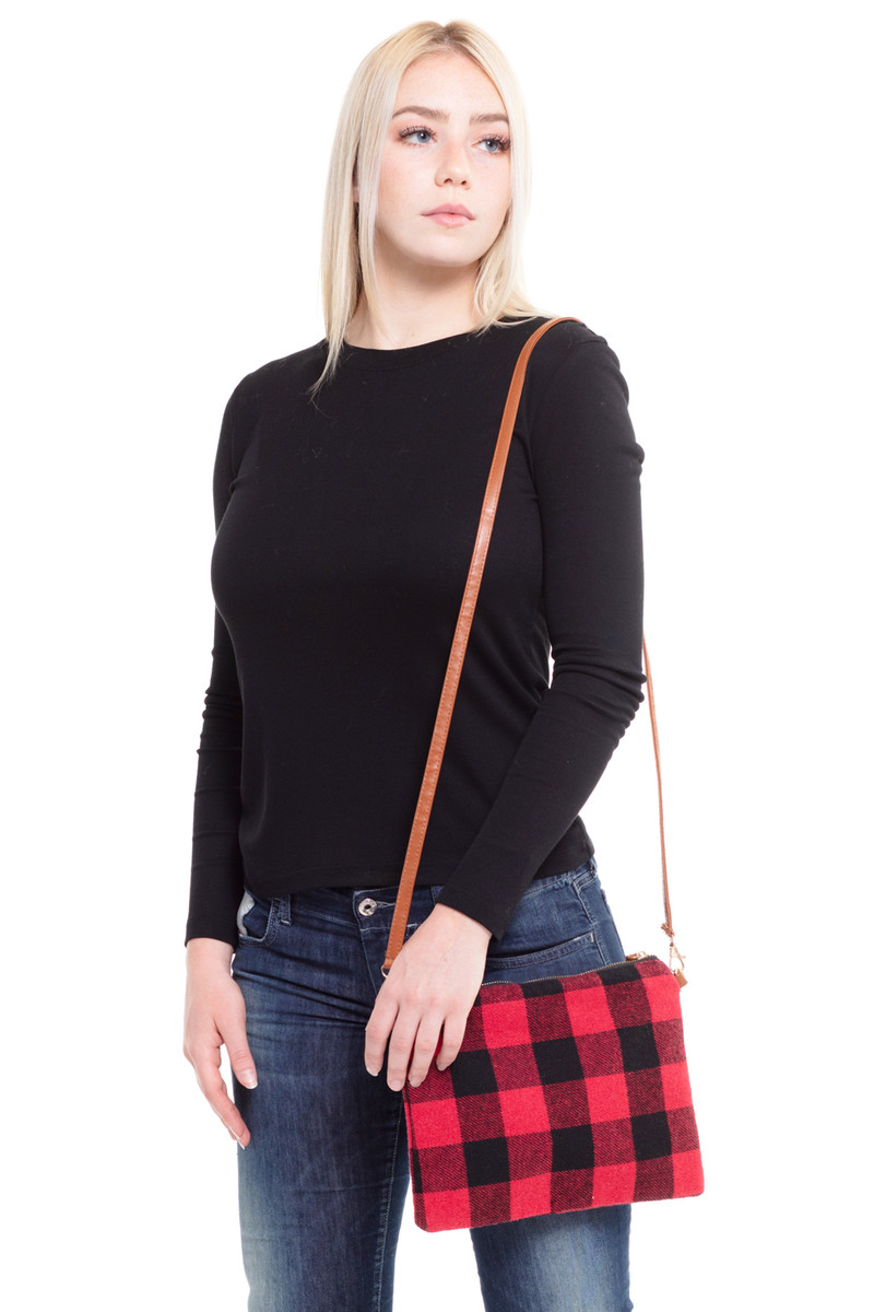 Women's Buffalo Check Crossbody Clutch Bag in Red by BURACQ