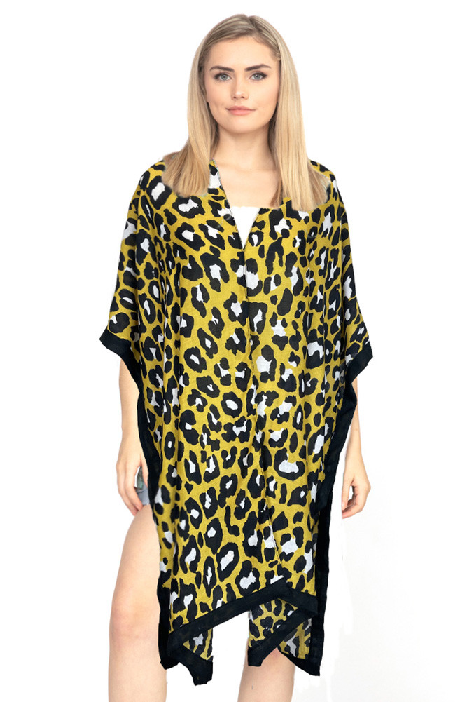 Women's Leopard Print Kimono in Mustard by BURACQ