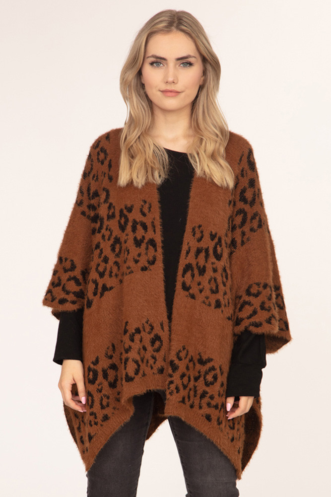 Women's Leopard Print Ruana in Brown by BURACQ