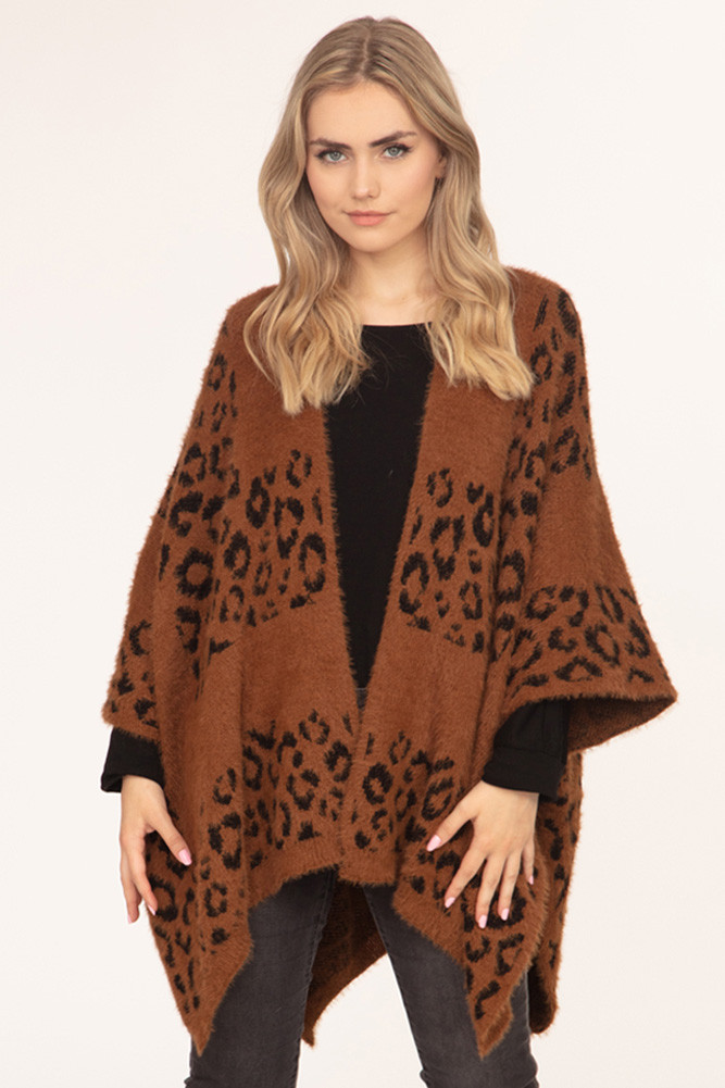 Women's Leopard Print Ruana in Brown