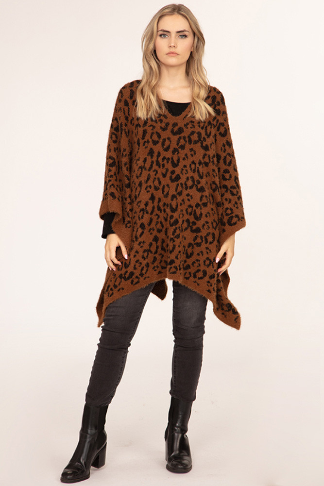 Women's Leopard Print Poncho in Brown
