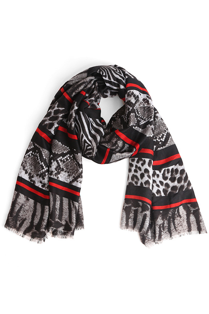 Women's Mixed Animal Pattern Oblong Scarf in Black