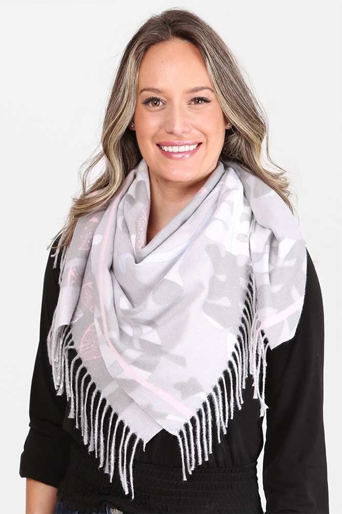 Women's Floral Print Knit Blanket Scarf in Gray