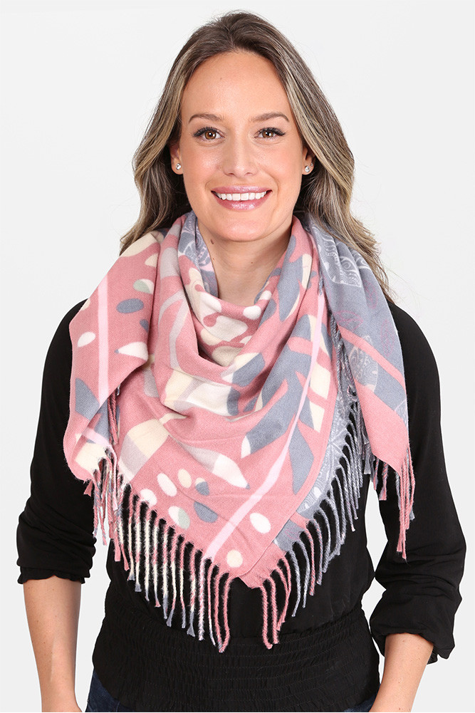 Women's Floral Print Knit Blanket Scarf in Pink by BURACQ
