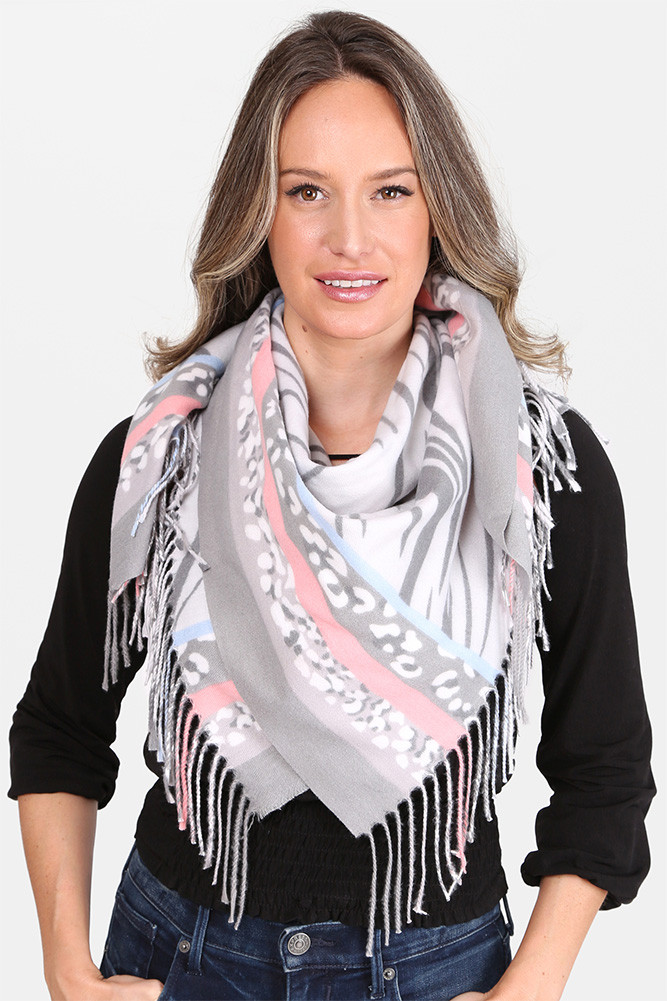 Women's Animal Print Knit Blanket Scarf in Gray by BURACQ