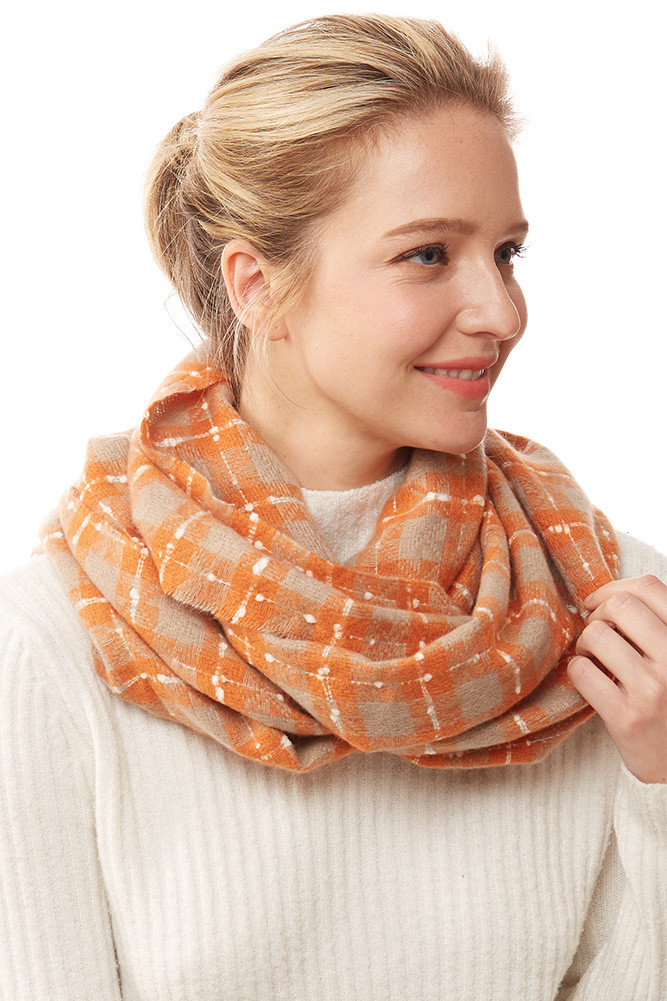 Women's Super Soft Plaid Infinity Scarf in Beige