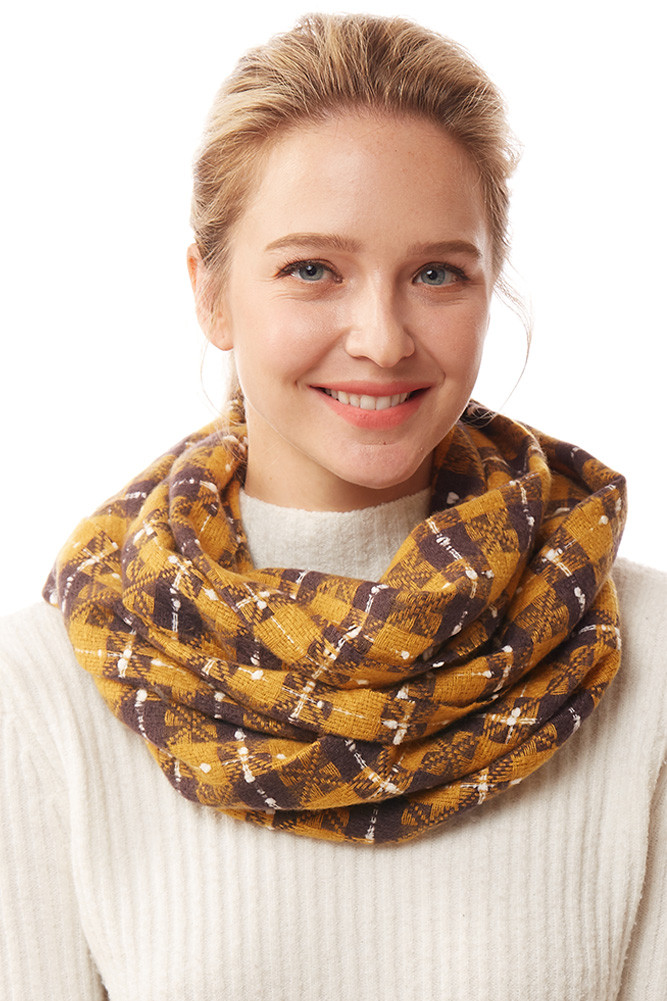 Women's Super Soft Plaid Infinity Scarf in Mustard by BURACQ