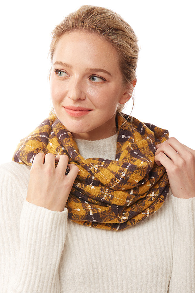 Women's Super Soft Plaid Infinity Scarf in Mustard