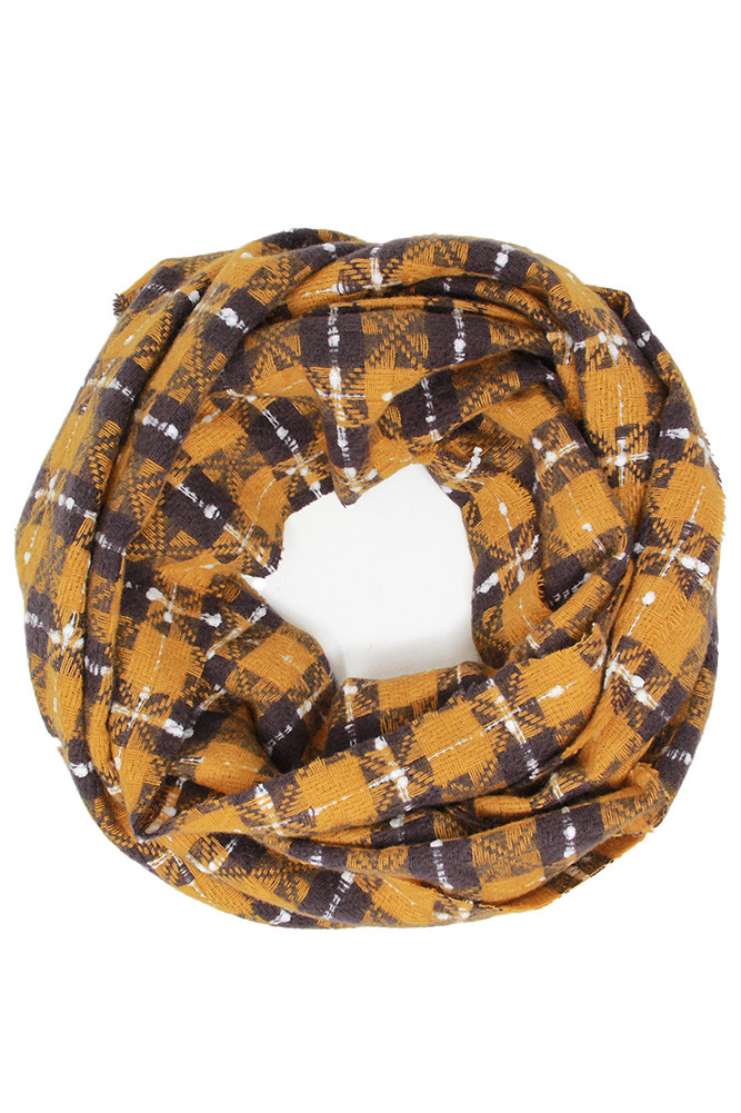 Women's Super Soft Plaid Infinity Scarf in Mustard