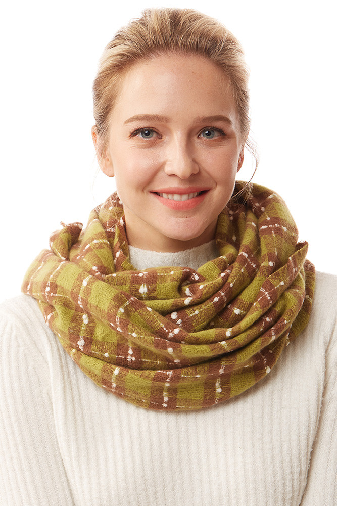 Women's Super Soft Plaid Infinity Scarf in Olive by BURACQ