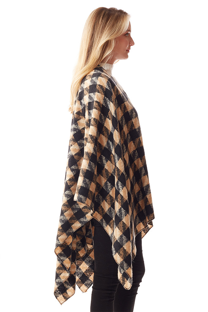 Women's Houndstooth Print Ruana in Beige
