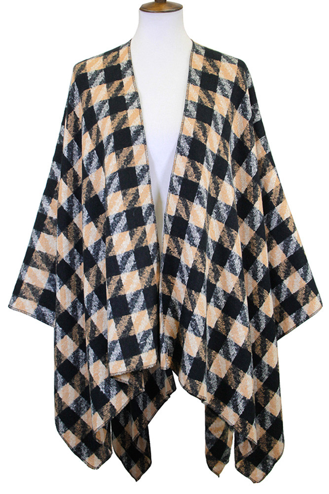 Women's Houndstooth Print Ruana in Beige