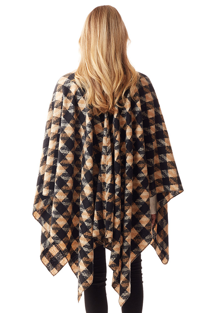 Women's Houndstooth Print Ruana in Beige
