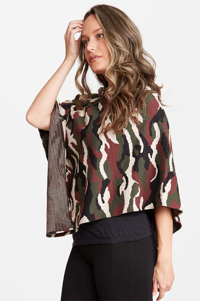 Women's Camouflage Knit Pullover Poncho in Green