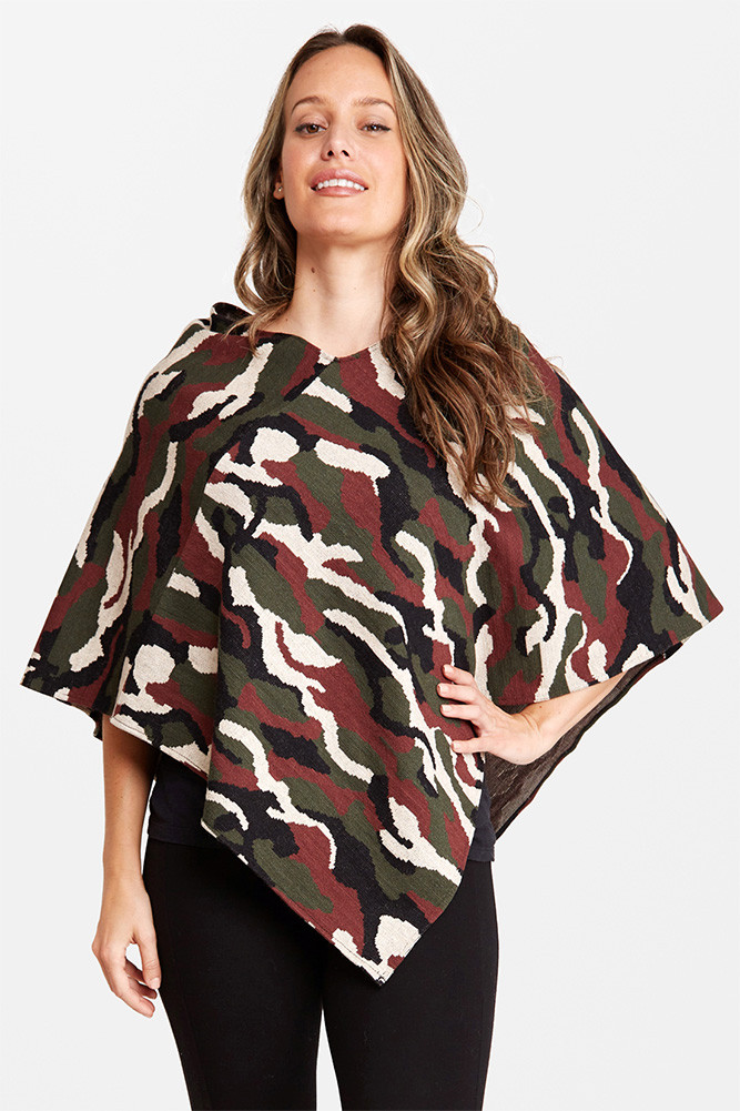 Women's Camouflage Knit Pullover Poncho in Green