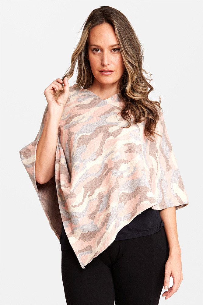 Women's Camouflage Knit Pullover Poncho in Pink