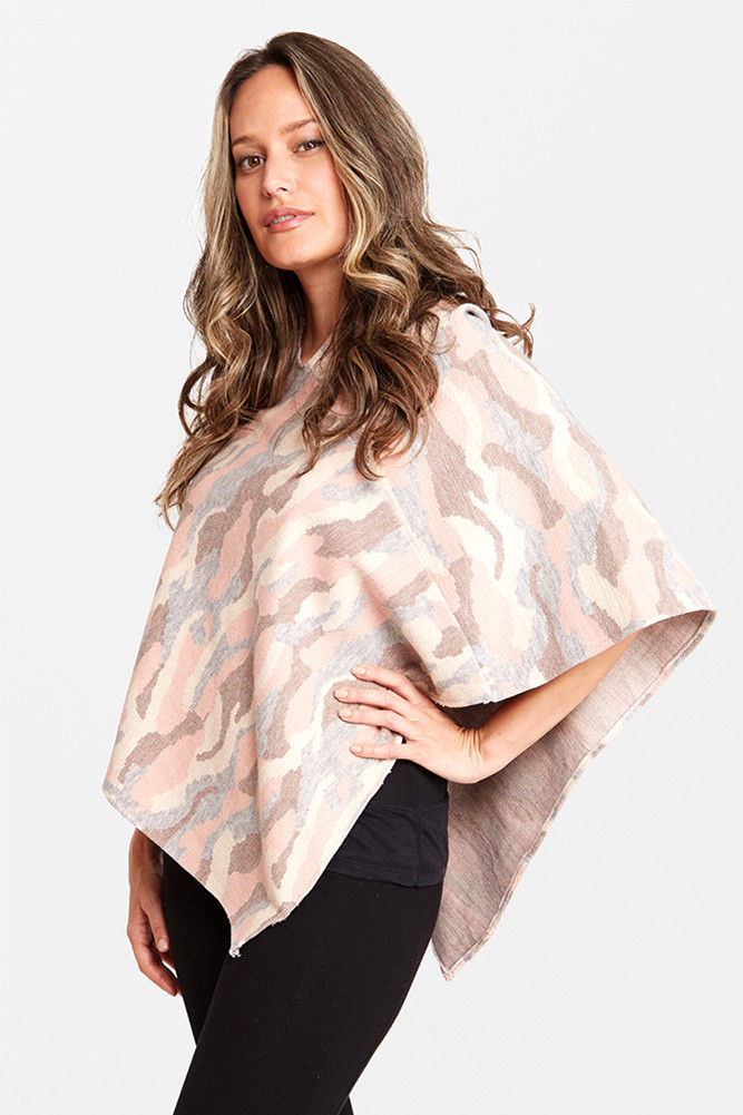 Women's Camouflage Knit Pullover Poncho in Pink
