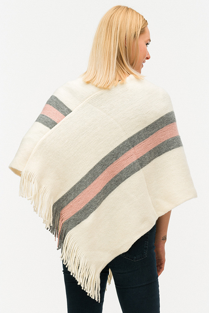 Women's Stripe Soft Poncho in Ivory