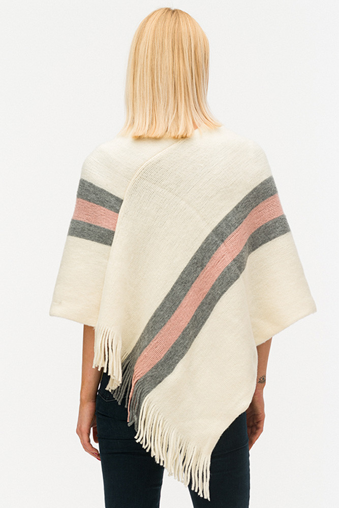 Women's Stripe Soft Poncho in Ivory